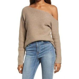 Treasure & Bond Ribbed One-shoulder Pullover In Brown Shitake Heather Size M NWT